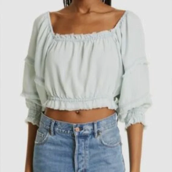 NWT SIZE XL Ramy Brook Sky Blue Smocked Blouse - Picture 1 of 11